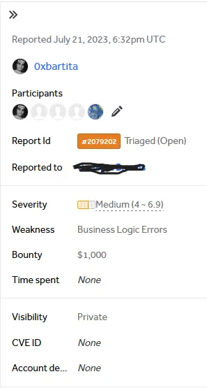 The report on HackerOne — triaged, rated Medium, and rewarded with a $1,000 bounty once the WAF was no longer in the way.